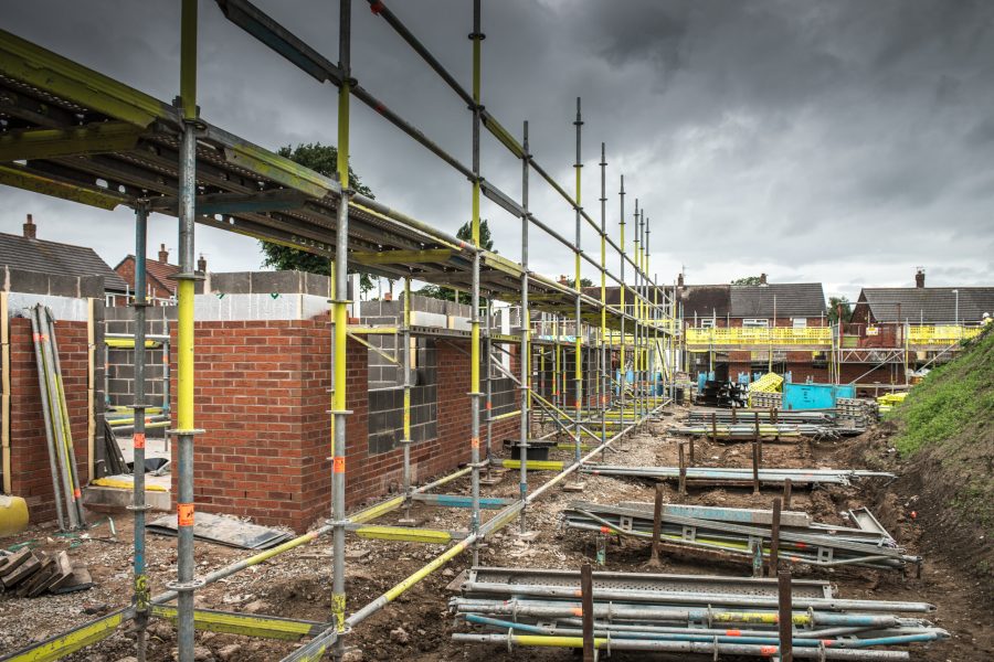 Scaffolding on building of construction site